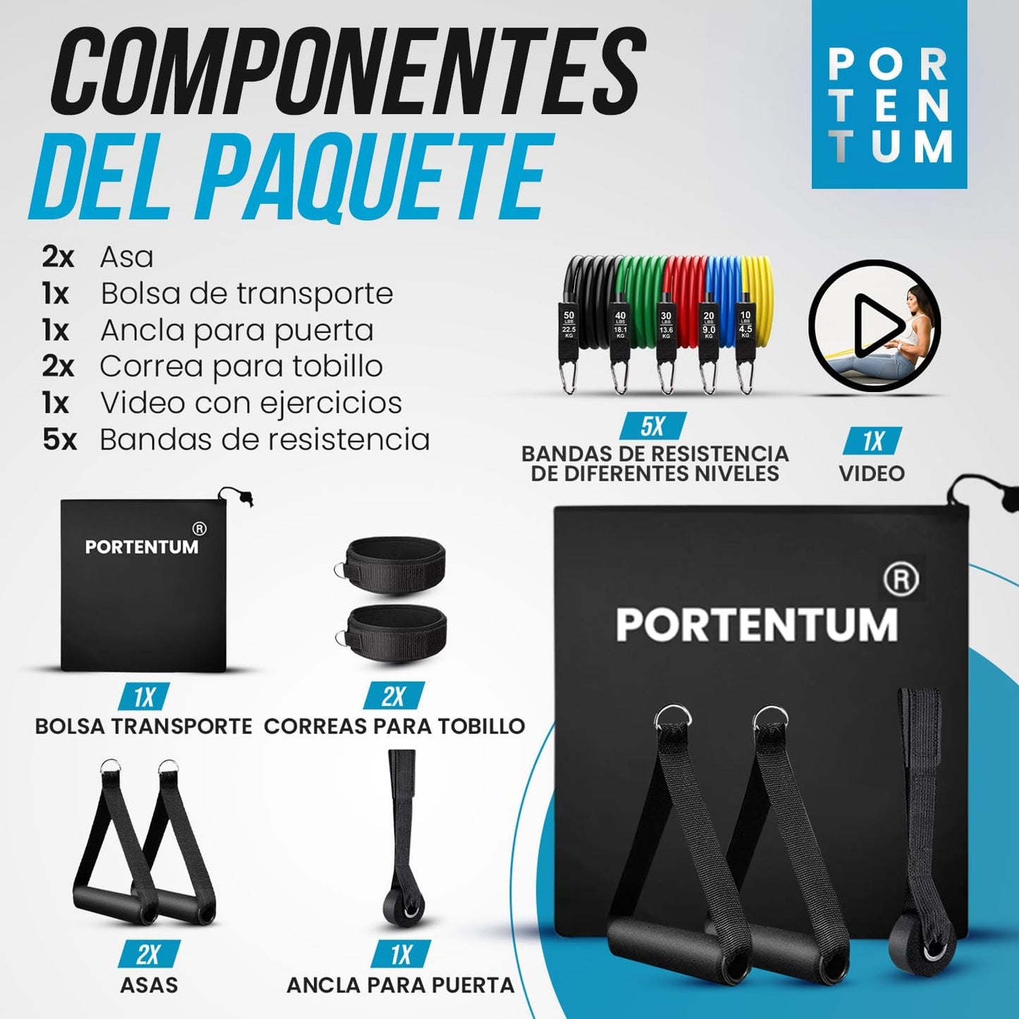 Set Musculación de Bandas Elásticas Multifunción