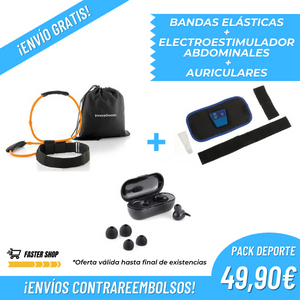 Pack Deporte: Bandas Elásticas + Electroestimulador Muscular + Auriculares